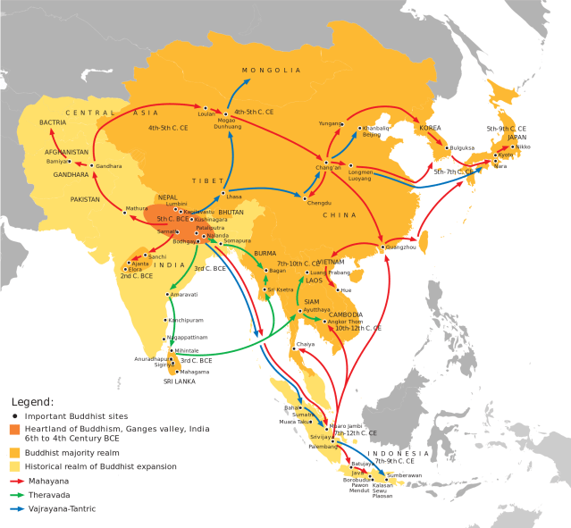 The Spread of Buddhism followed trade routes in the centuries after its foundation in India.