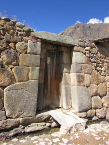 A typical Inca doorway still used in the town. Note the single stone lintel above the doorway, a sign of importance - a person of high rank would have slept here.