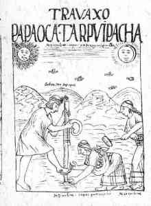 Illustration of Inca farmers using a chaki taklla, by Felipe Guaman Poma de Ayala, 1616.