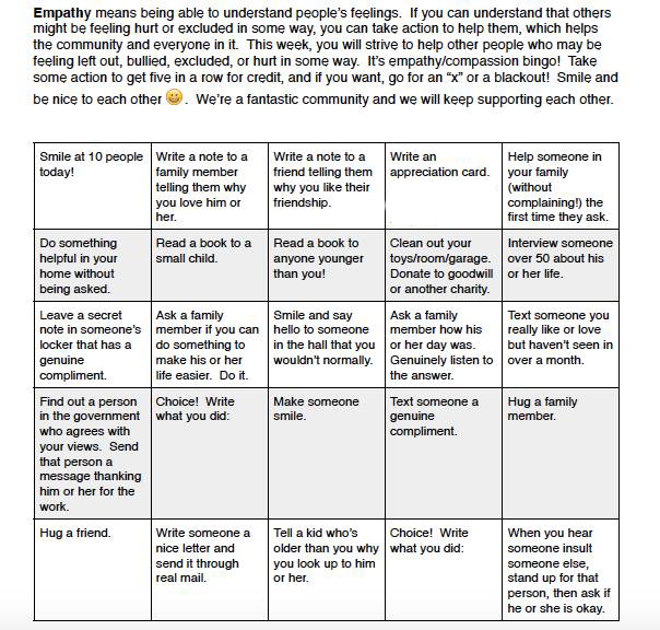 empathy in action bingo