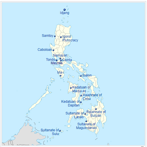 Locations of pre-colonial Polities and Kingdoms.